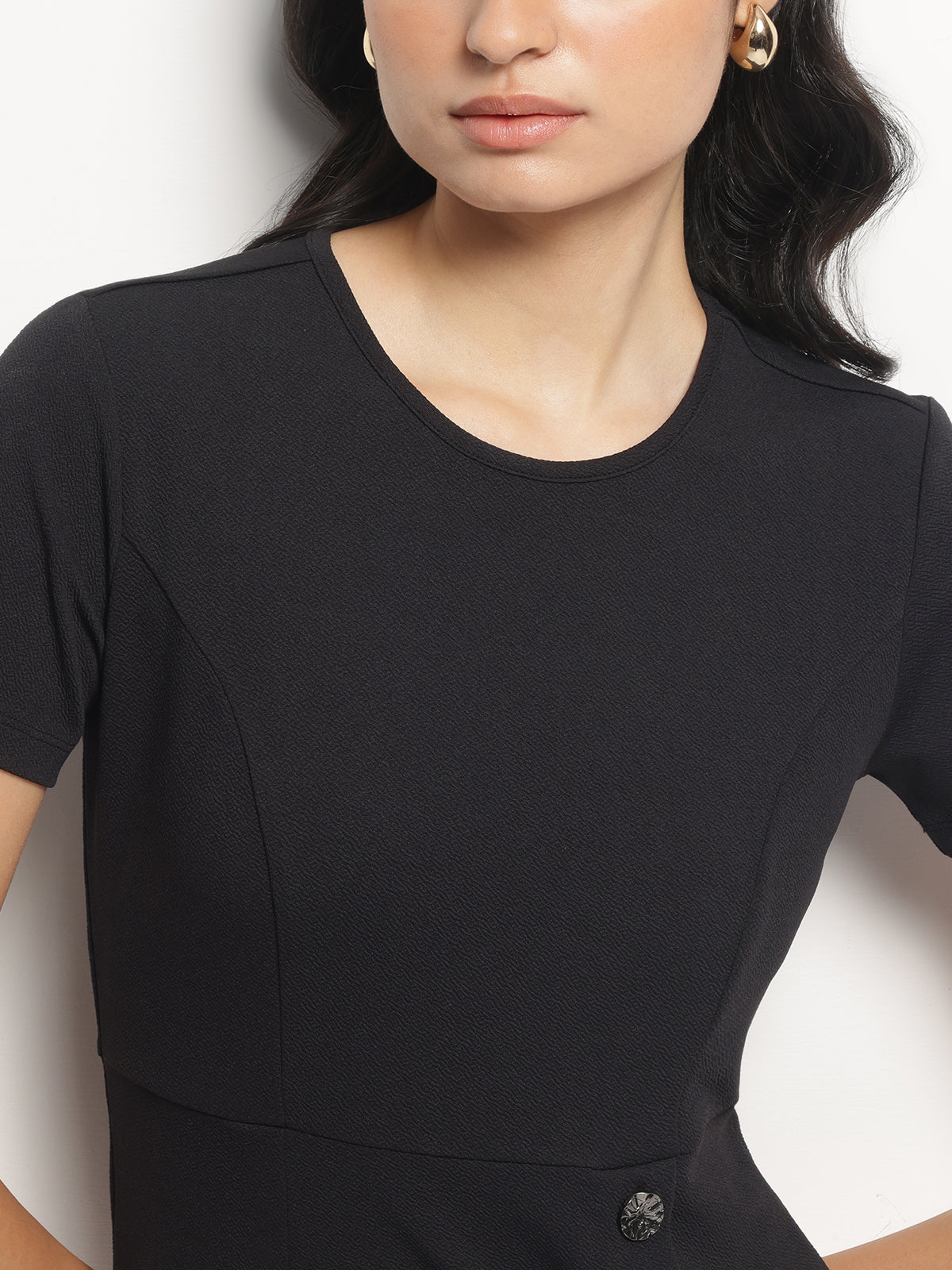 Black Front Slit Bodycon Dress