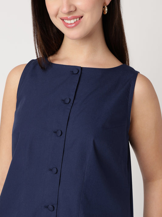 Serene 100% Cotton Navy Buttoned Dress