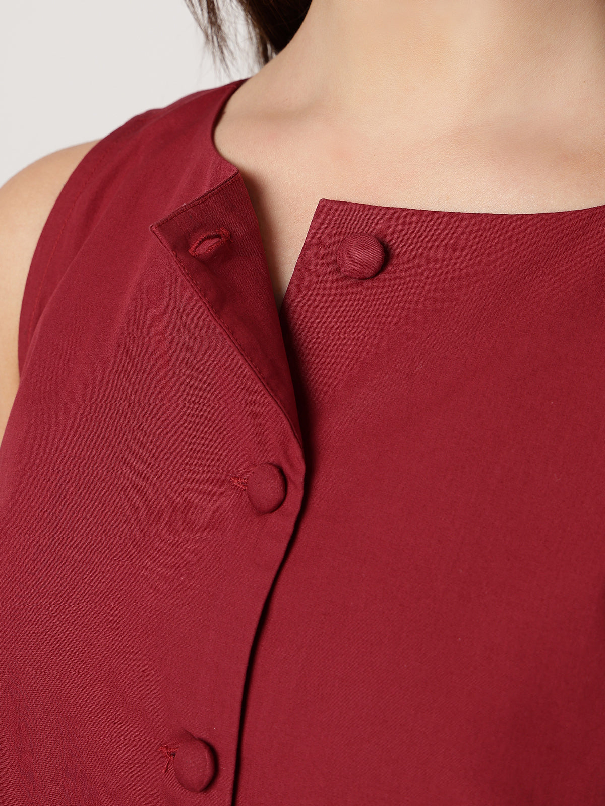 Serene 100% Cotton Maroon Buttoned Dress