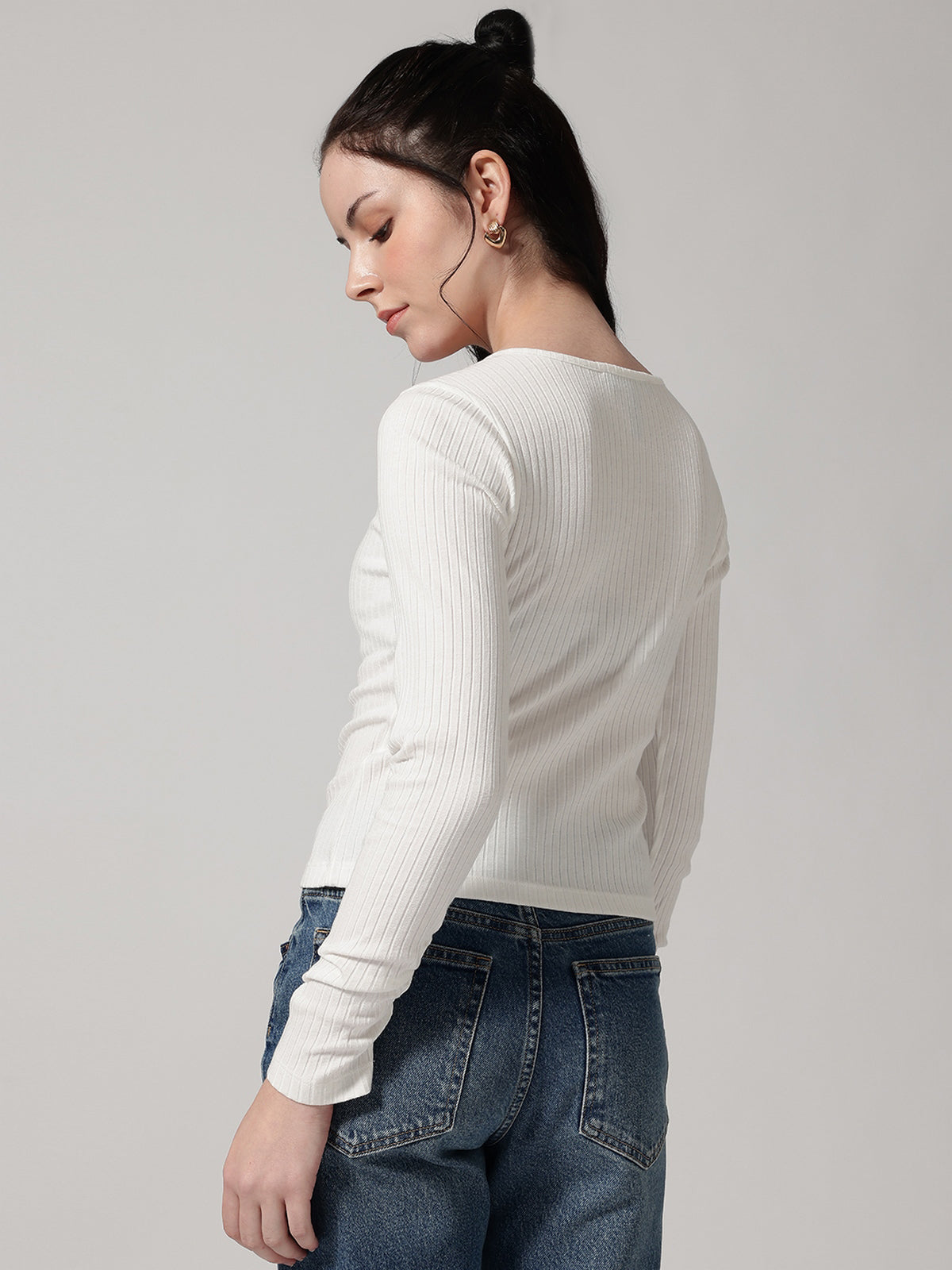 White Solid Ribbed T-Shirt