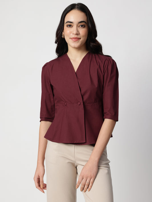 Maroon Cotton Collarless Shirt