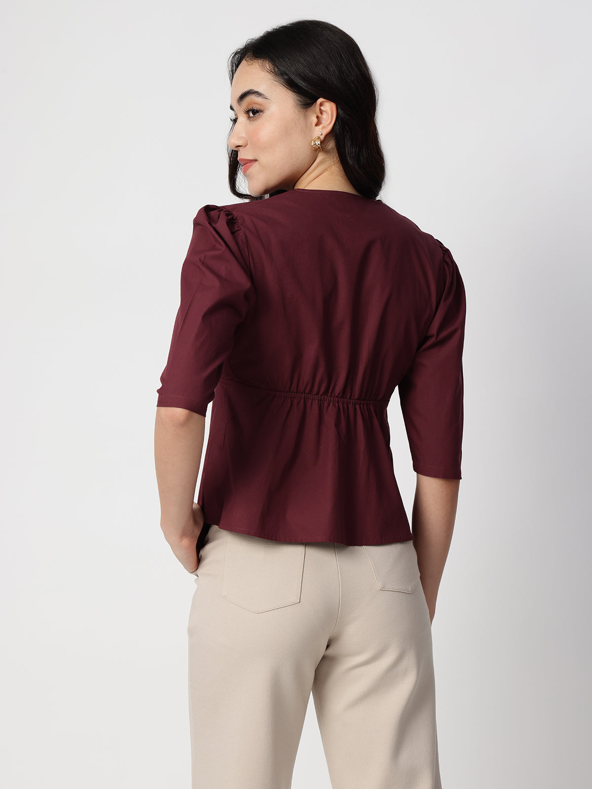 Maroon Cotton Collarless Shirt