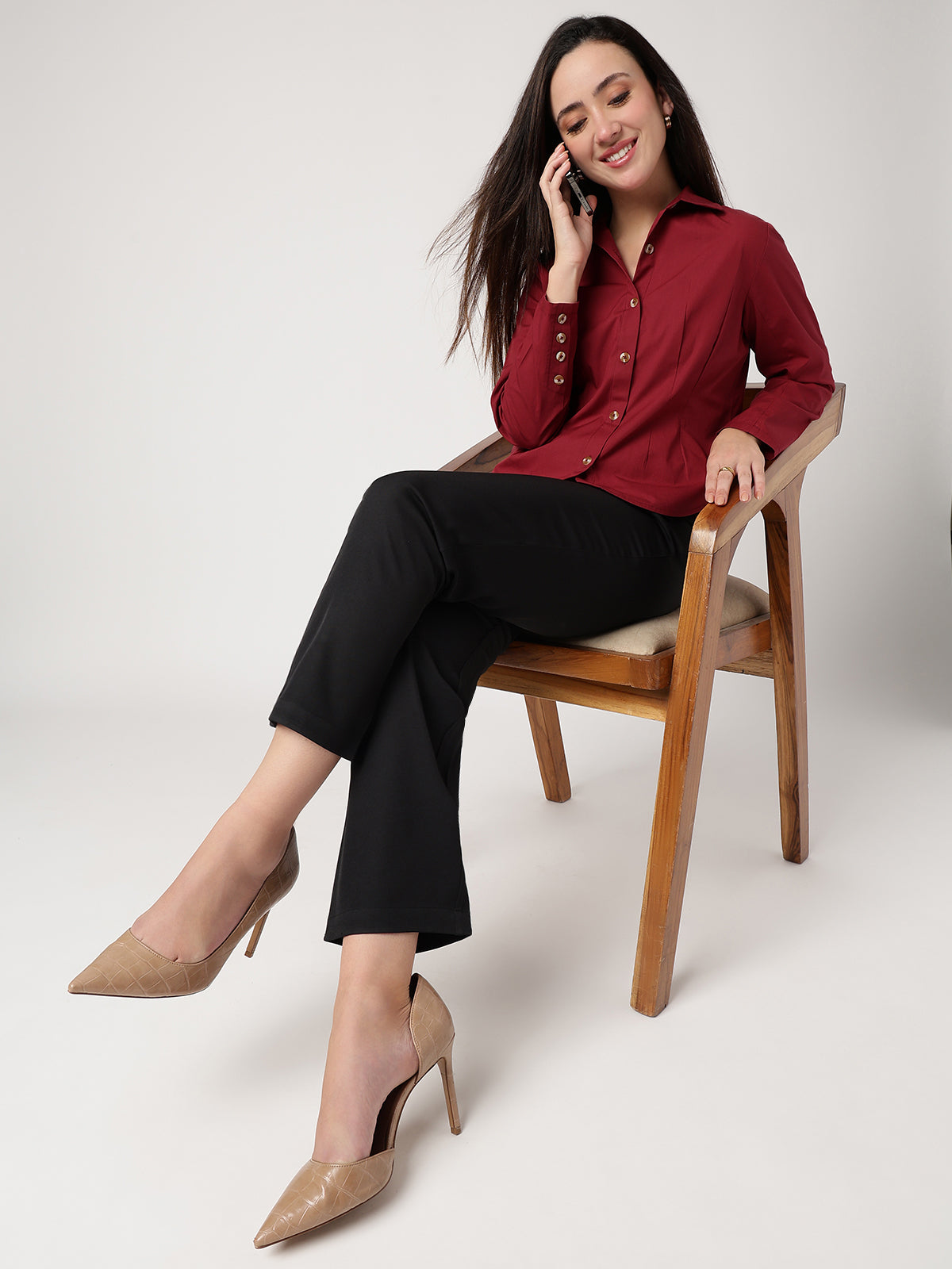 Tailored Poplin Maroon Shirt