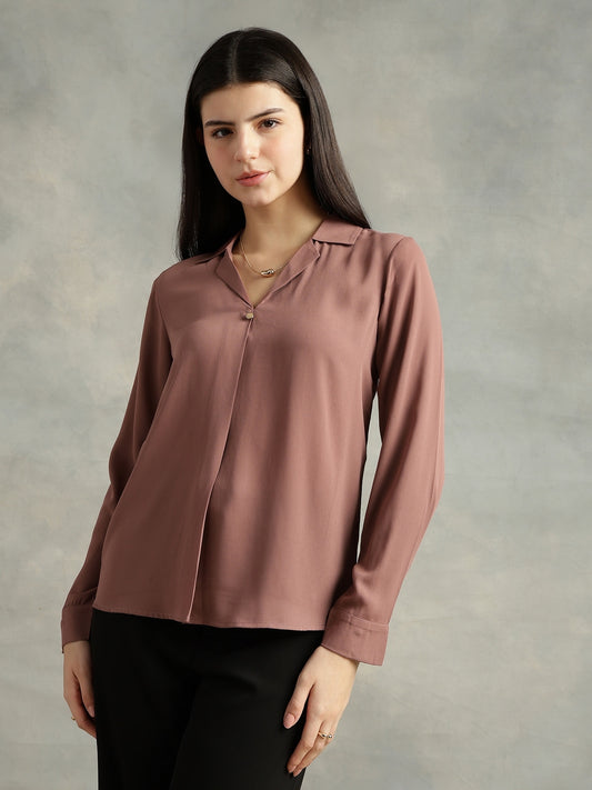 Mauve Cuban Collar Long Sleeves Top