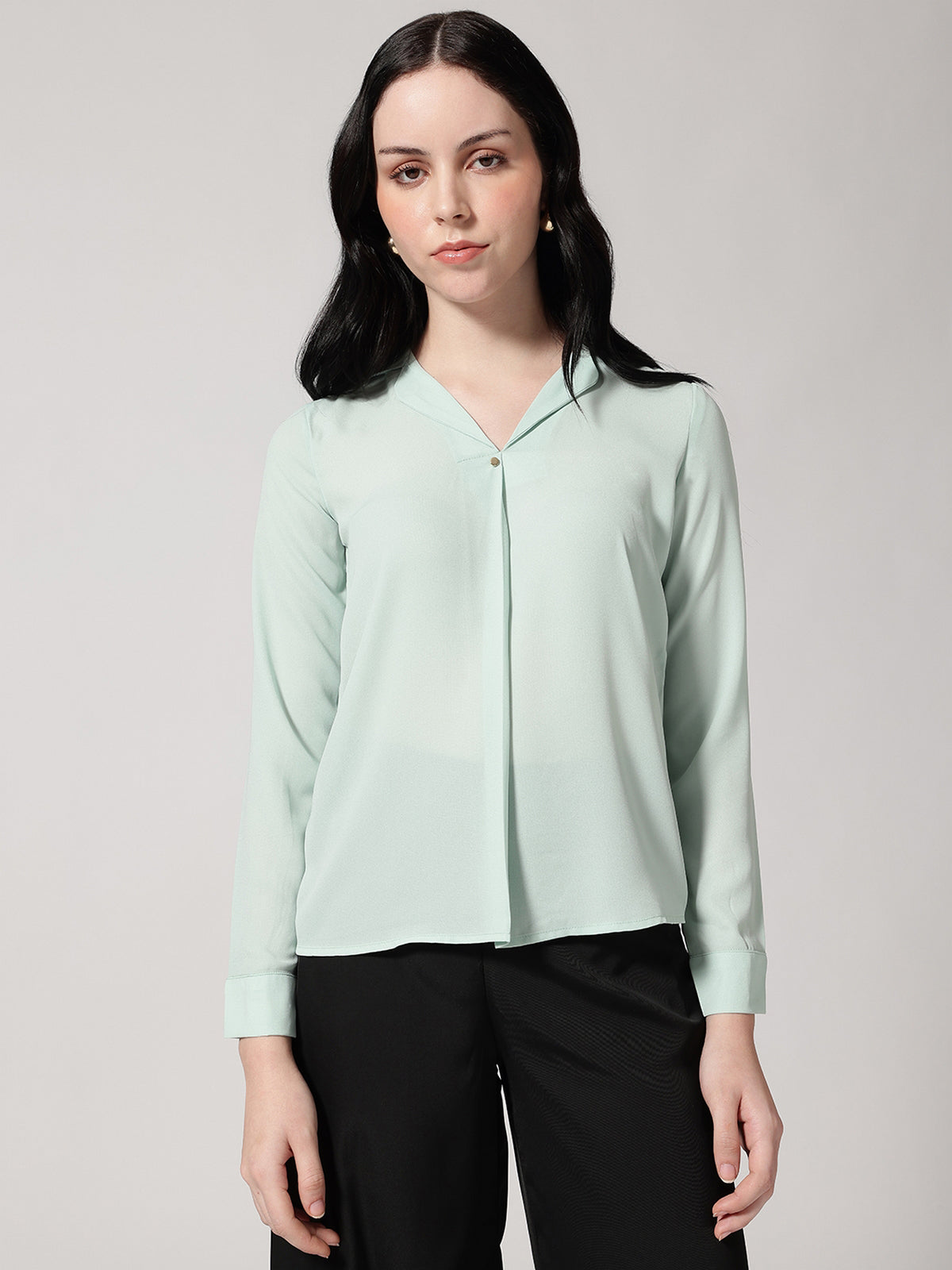 Mint Cuban Collar Long Sleeves Top