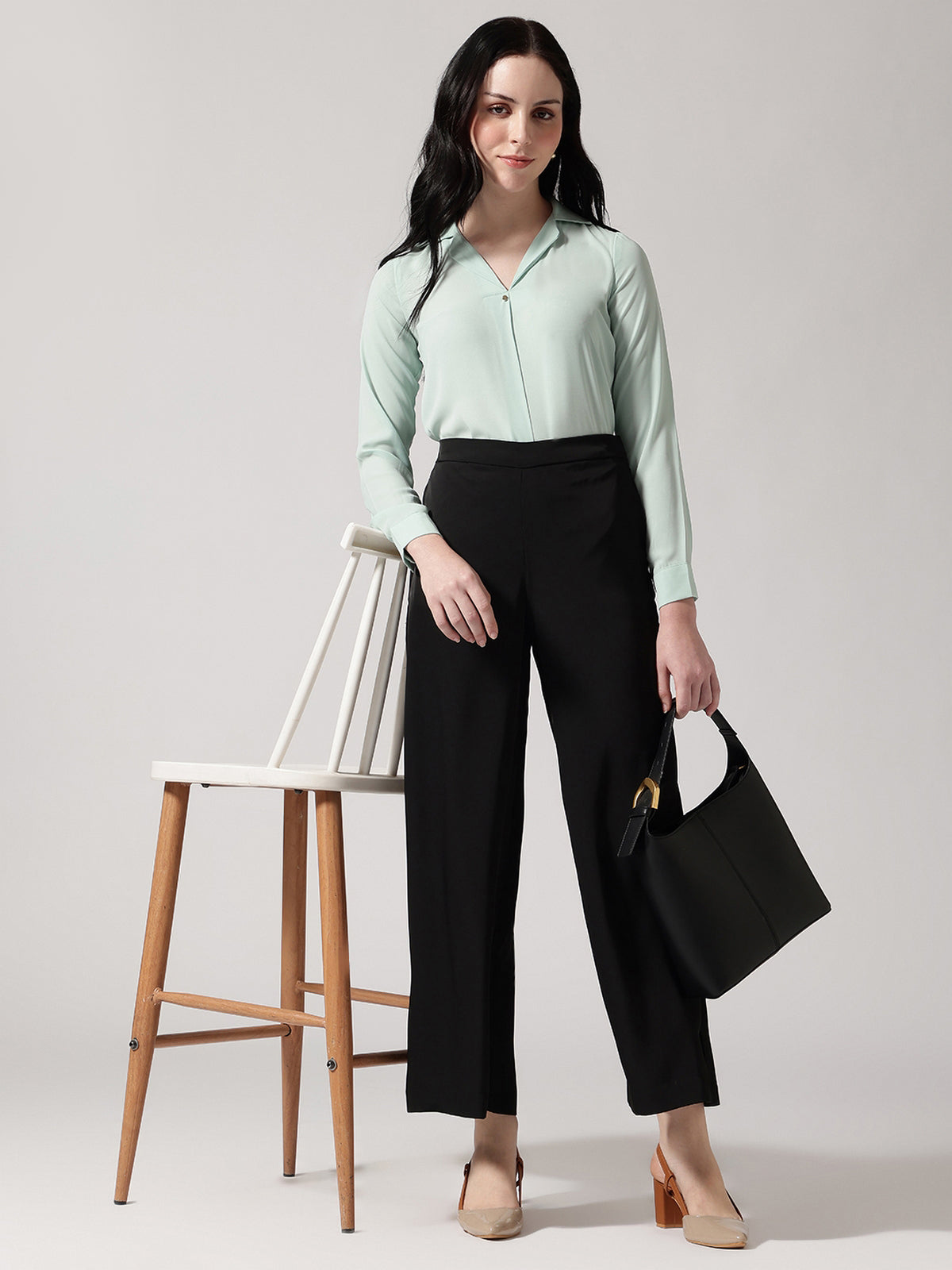 Mint Cuban Collar Long Sleeves Top