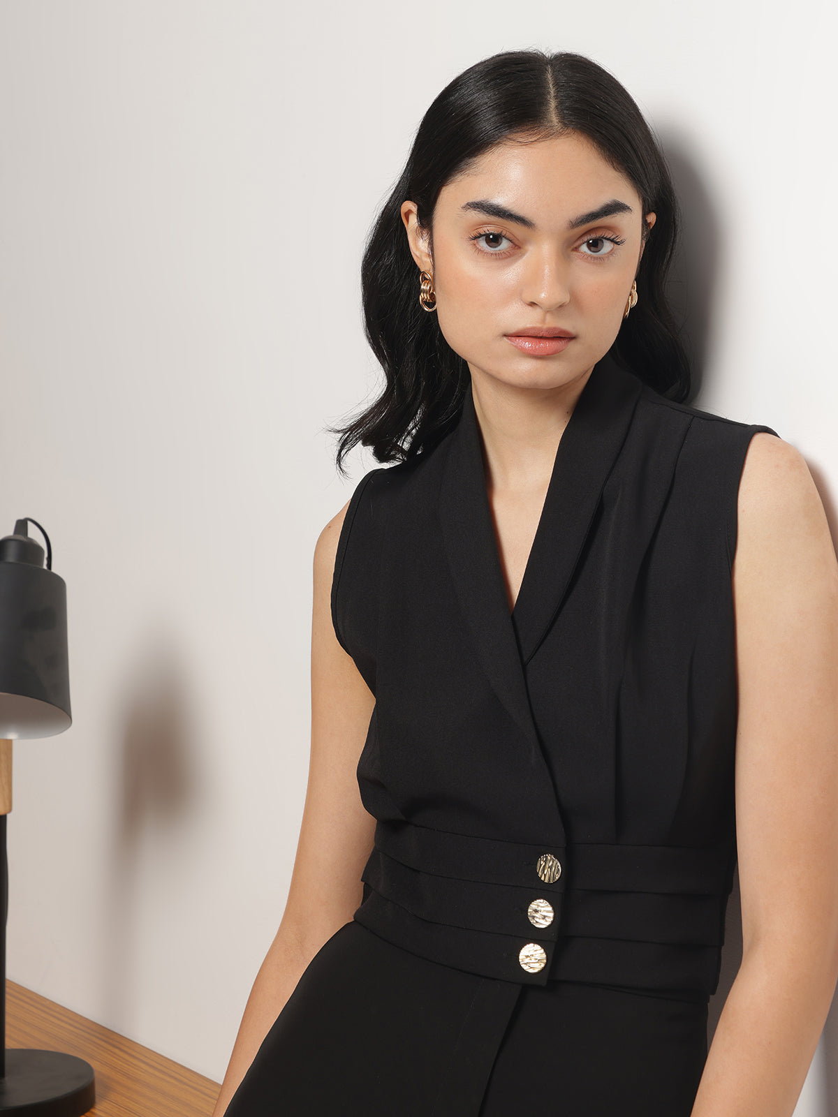 Business Formal Collared Sleeveless Waist