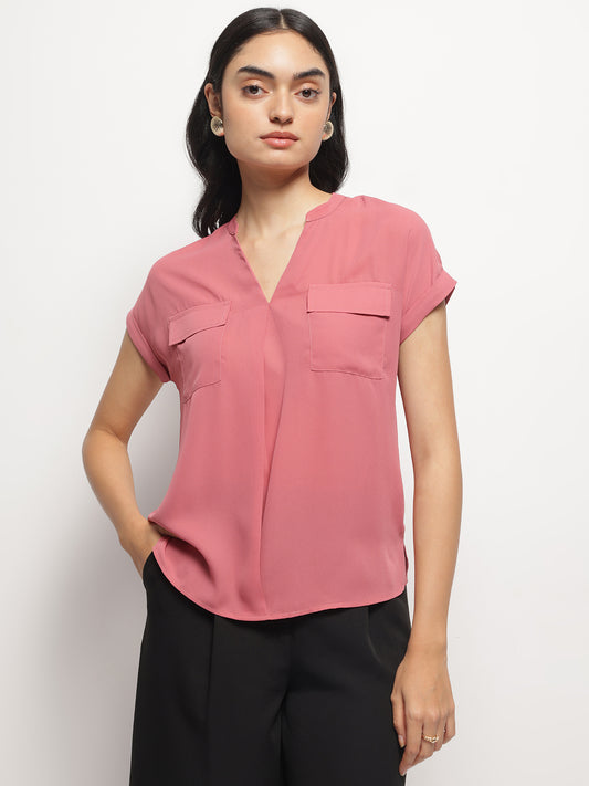 Mandarin Collar V-Neck Dolman Sleeves Top