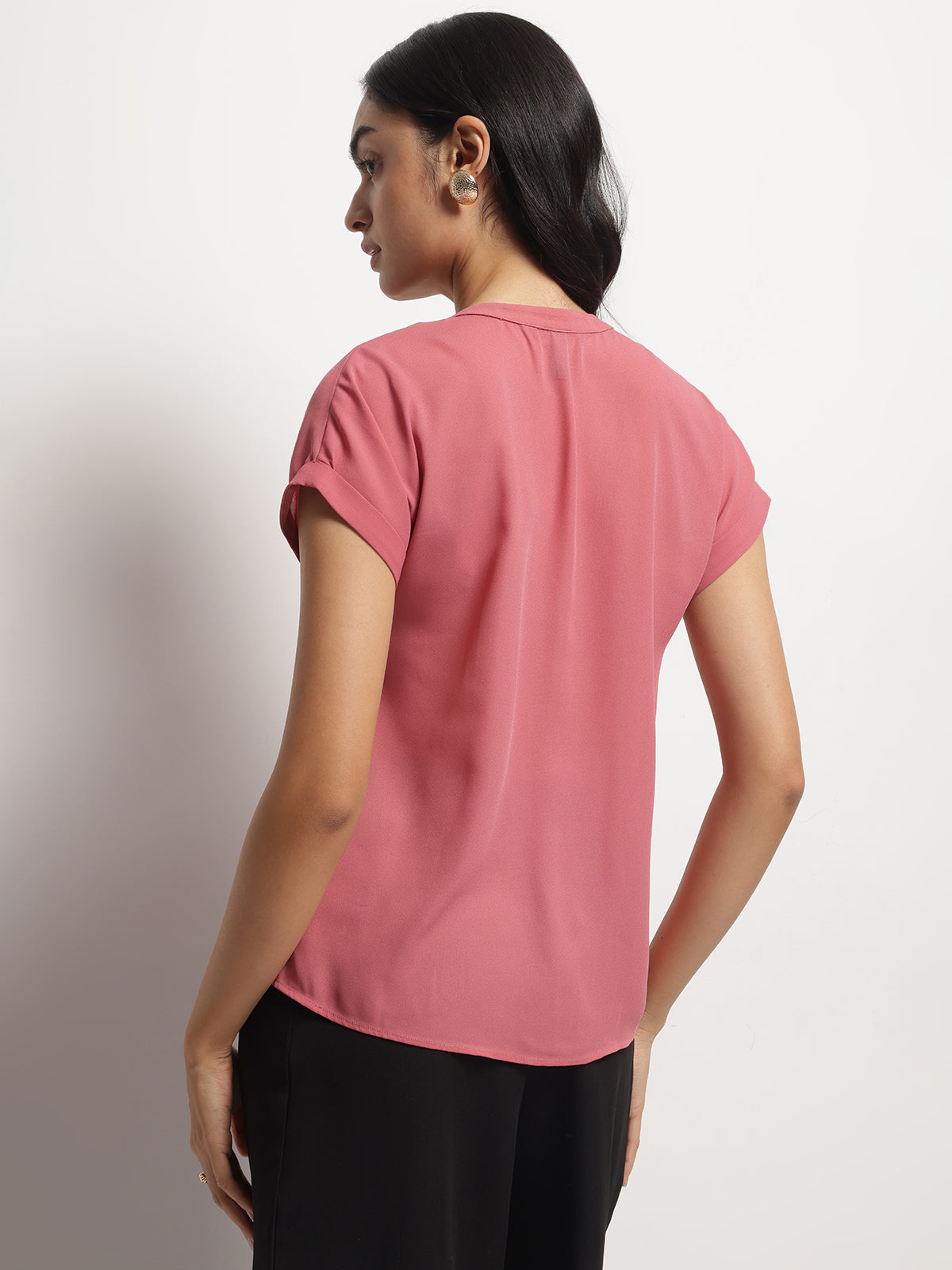 Mandarin Collar V-Neck Dolman Sleeves Top