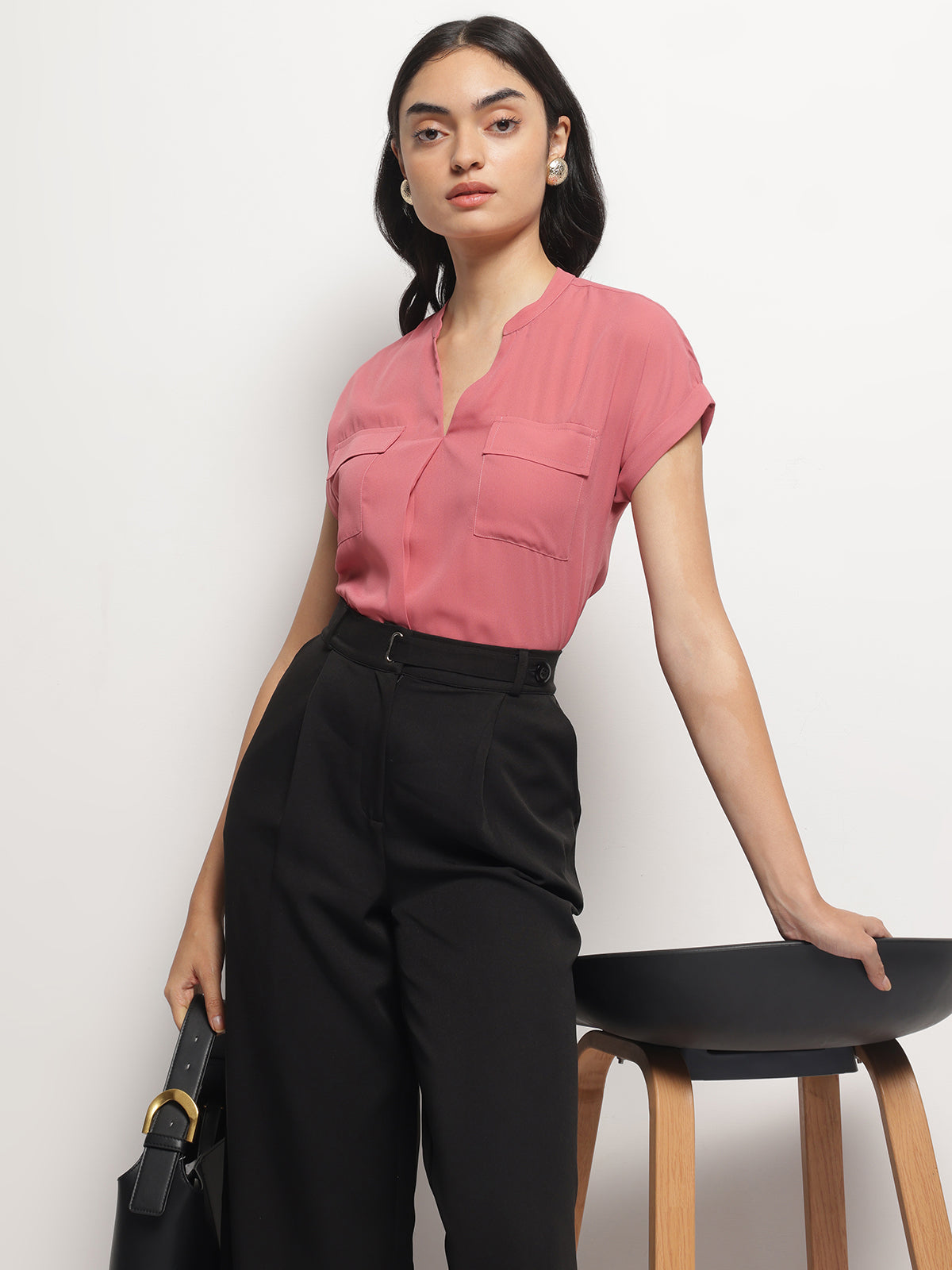 Mandarin Collar V-Neck Dolman Sleeves Top