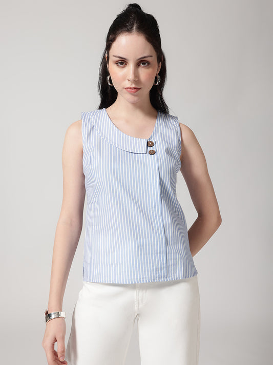 Blue Stripe Flat Collar Top