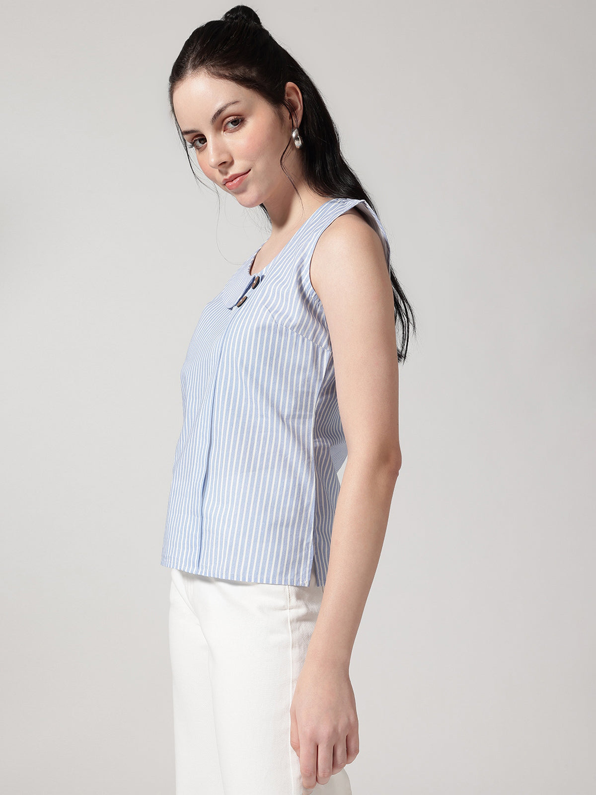 Blue Stripe Flat Collar Top