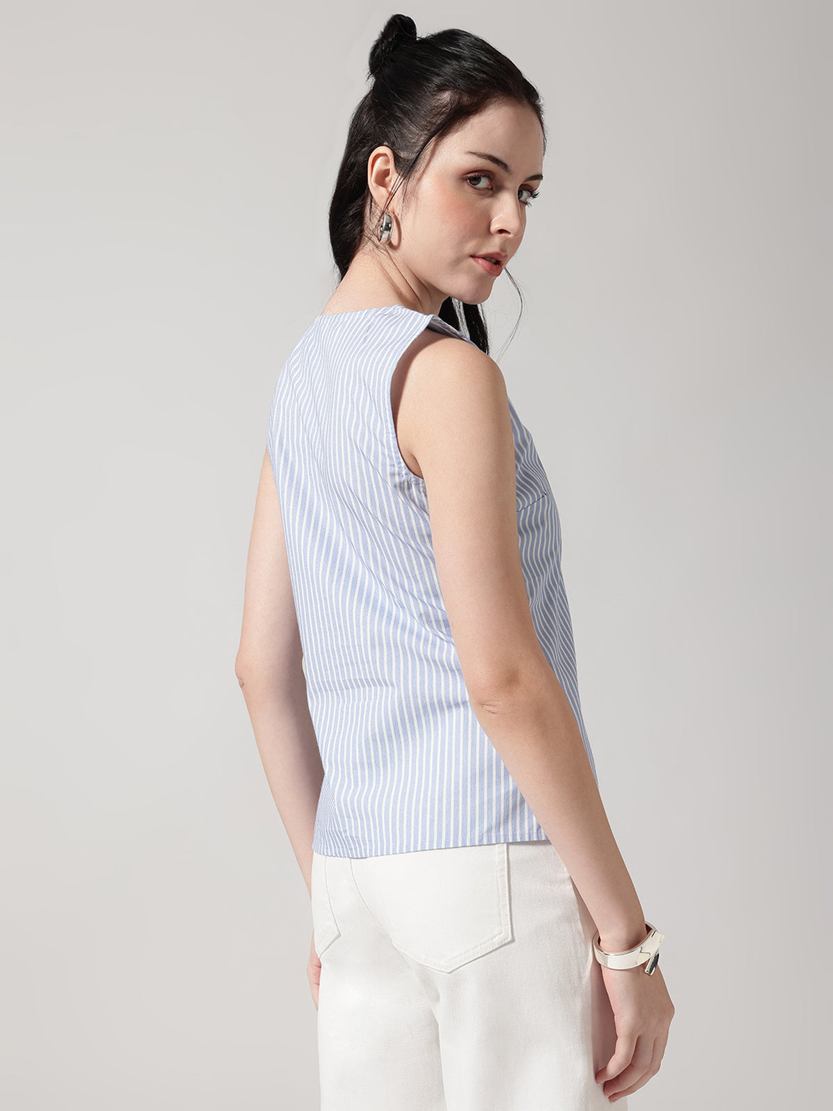 Blue Stripe Flat Collar Top