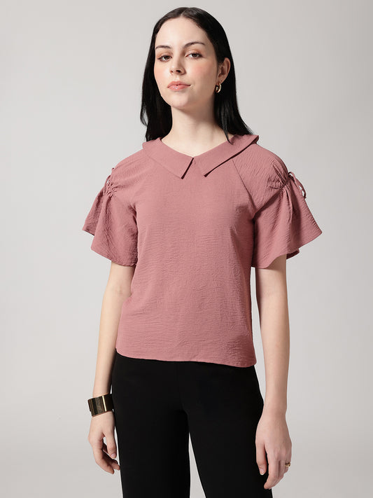 Dusty Pink Solid Peter Pan Collar Top