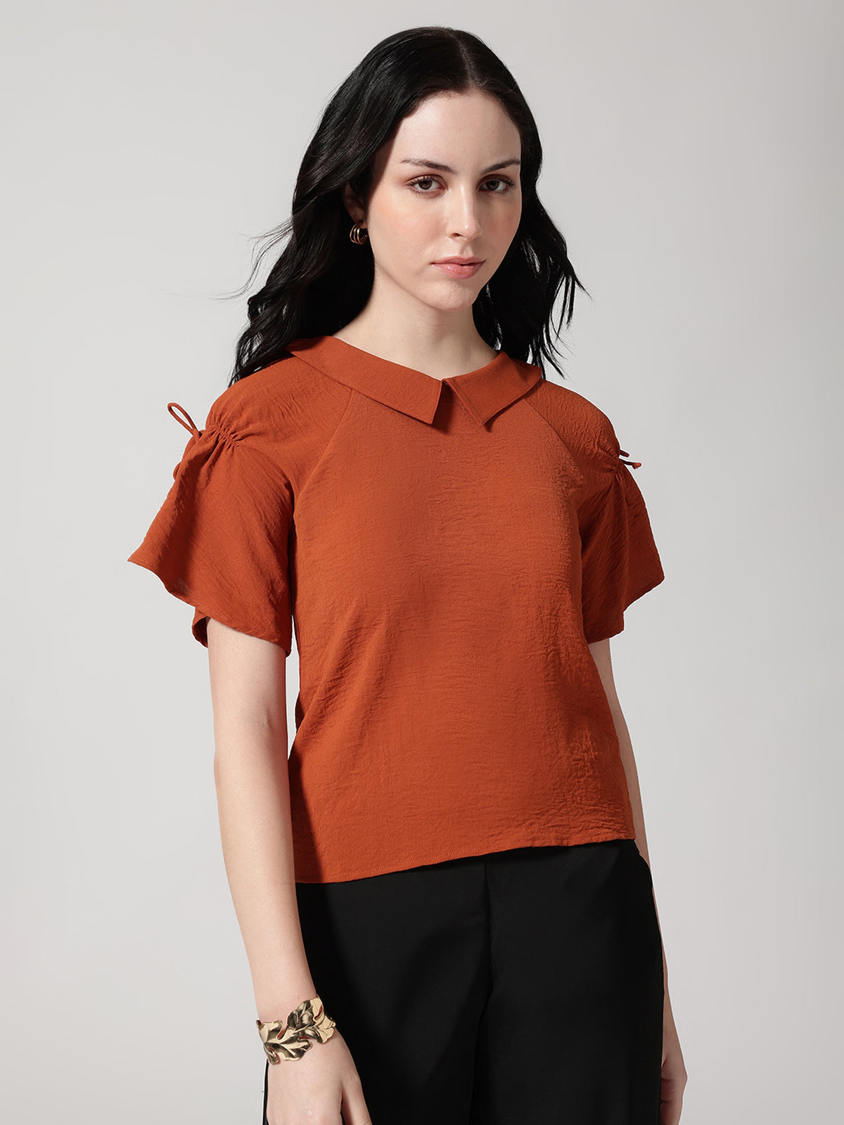 Rust Solid Peter Pan Collar Top