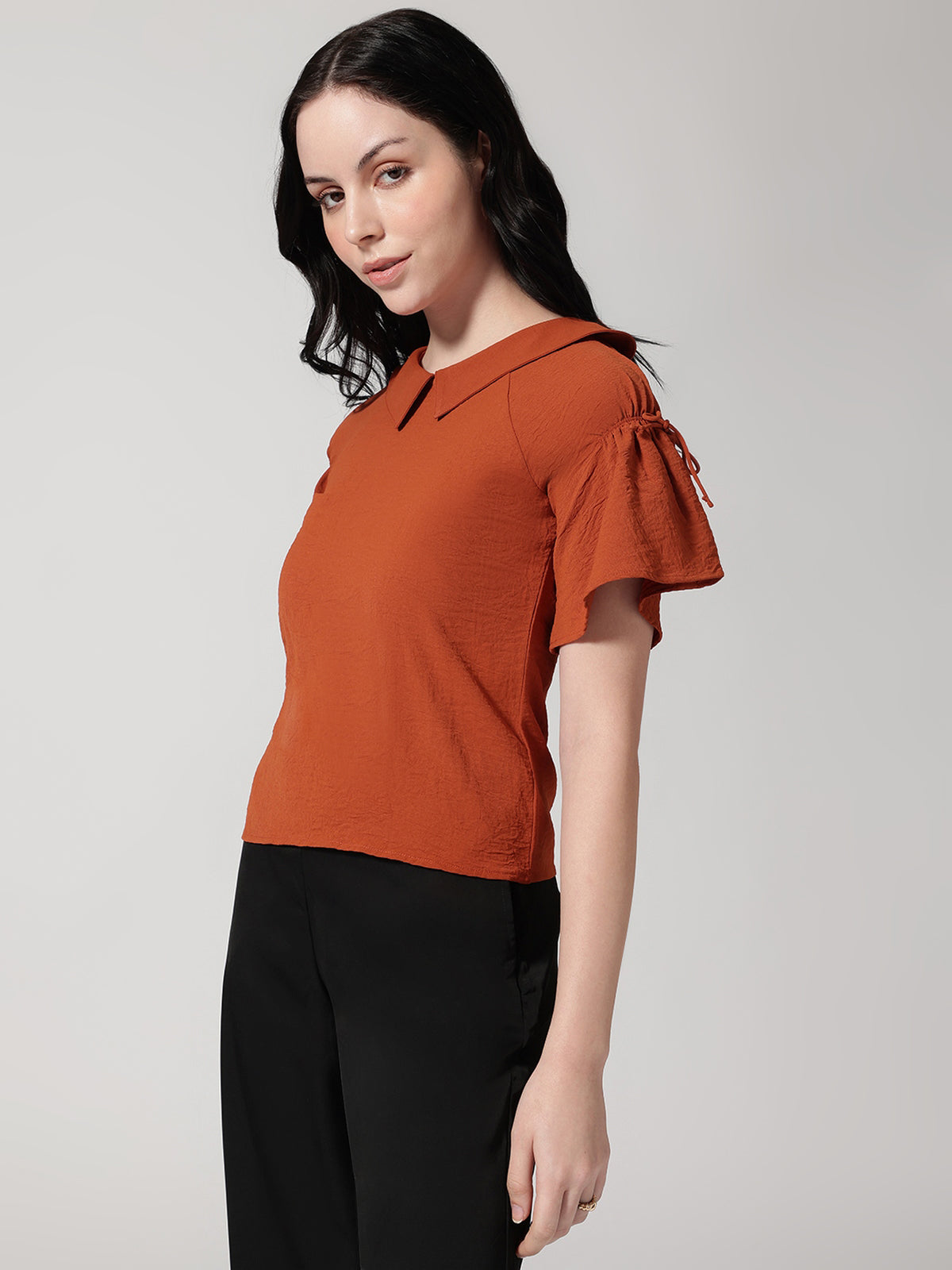 Rust Solid Peter Pan Collar Top