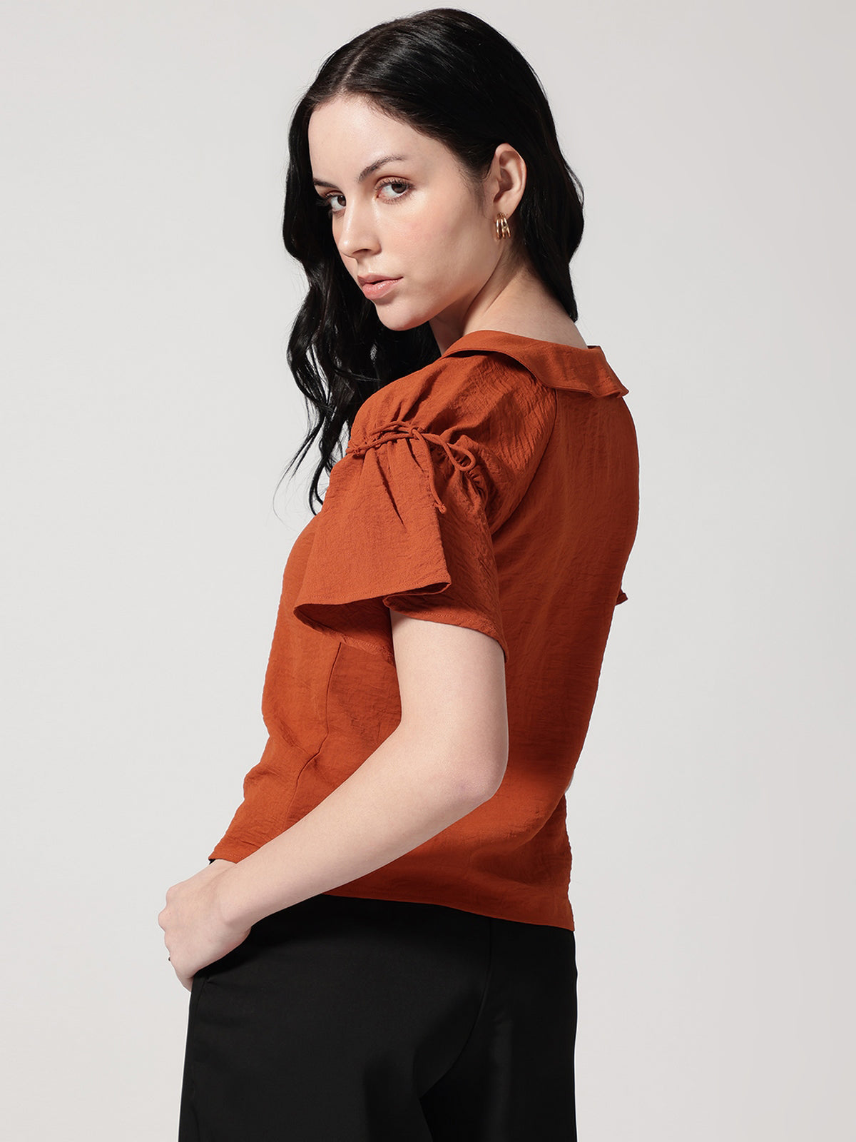 Rust Solid Peter Pan Collar Top