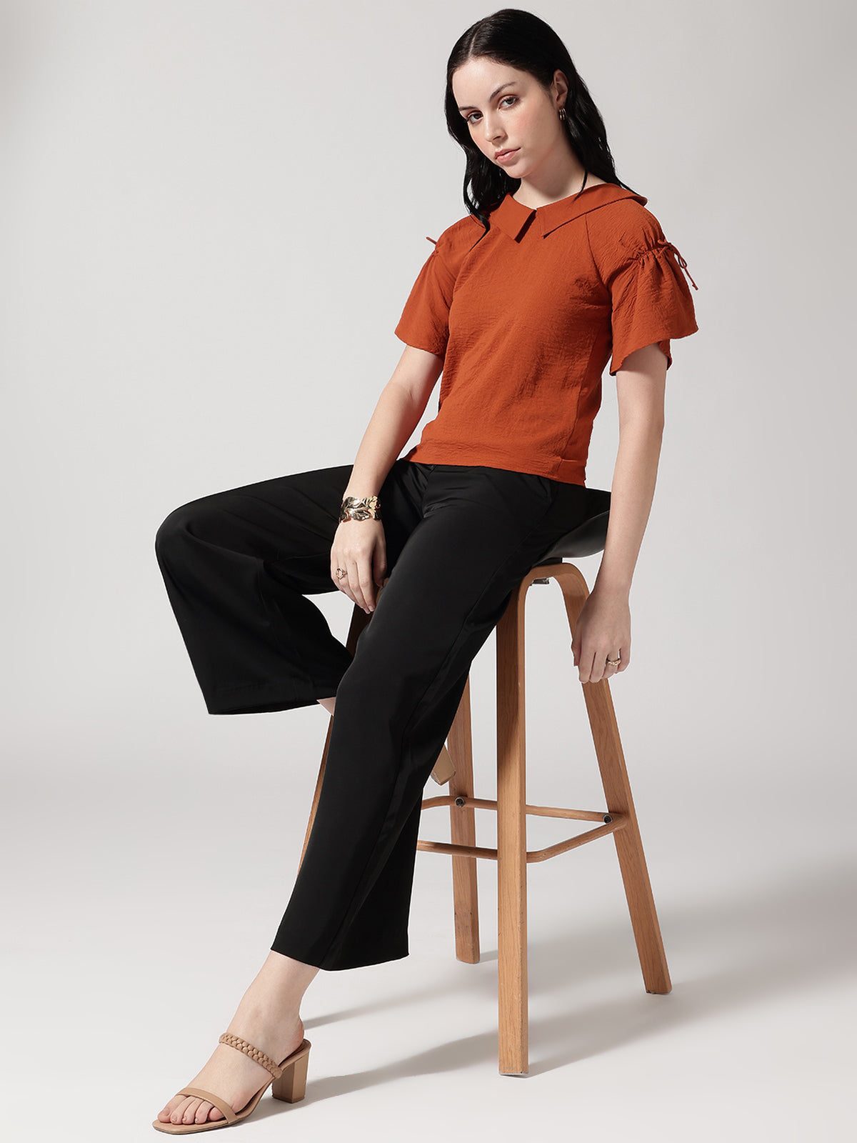 Rust Solid Peter Pan Collar Top
