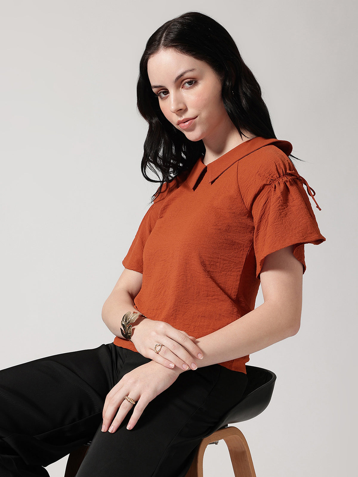 Rust Solid Peter Pan Collar Top