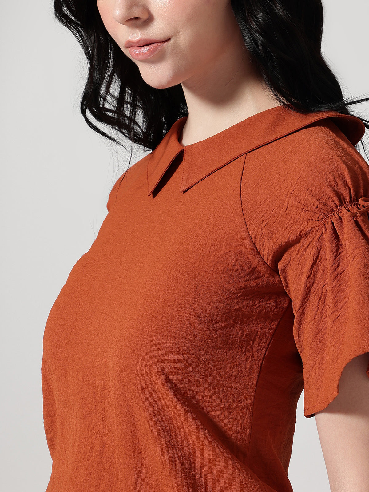 Rust Solid Peter Pan Collar Top