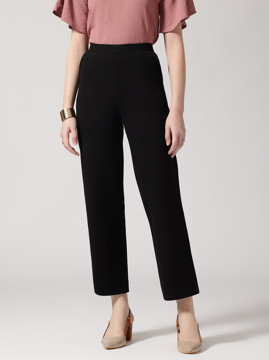 Black Slip On Wide Leg Trouser