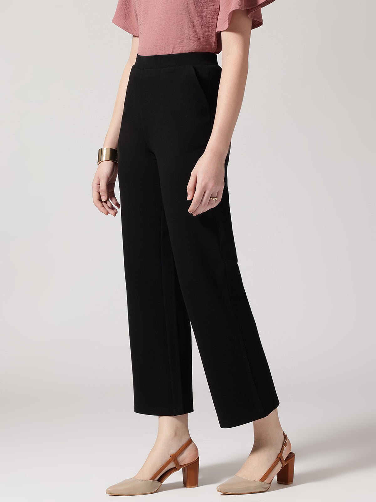 Black Slip On Wide Leg Trouser