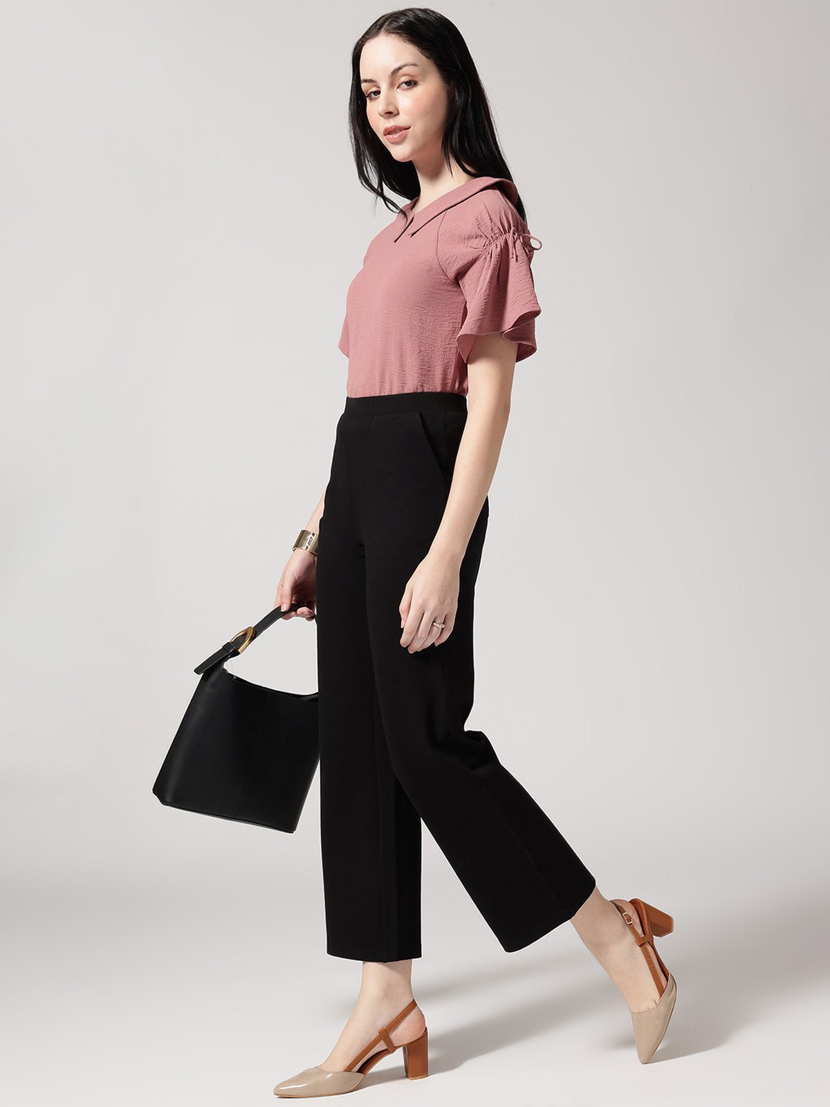Black Slip On Wide Leg Trouser