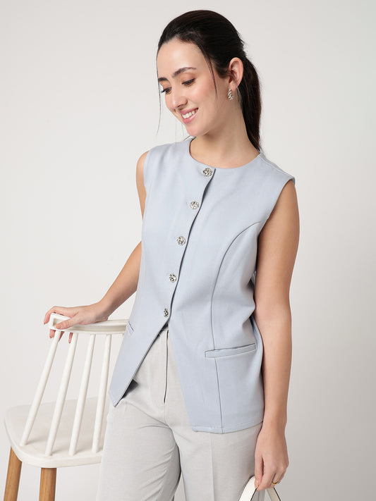 Statement Buttoned Powder-Blue Waistcoat