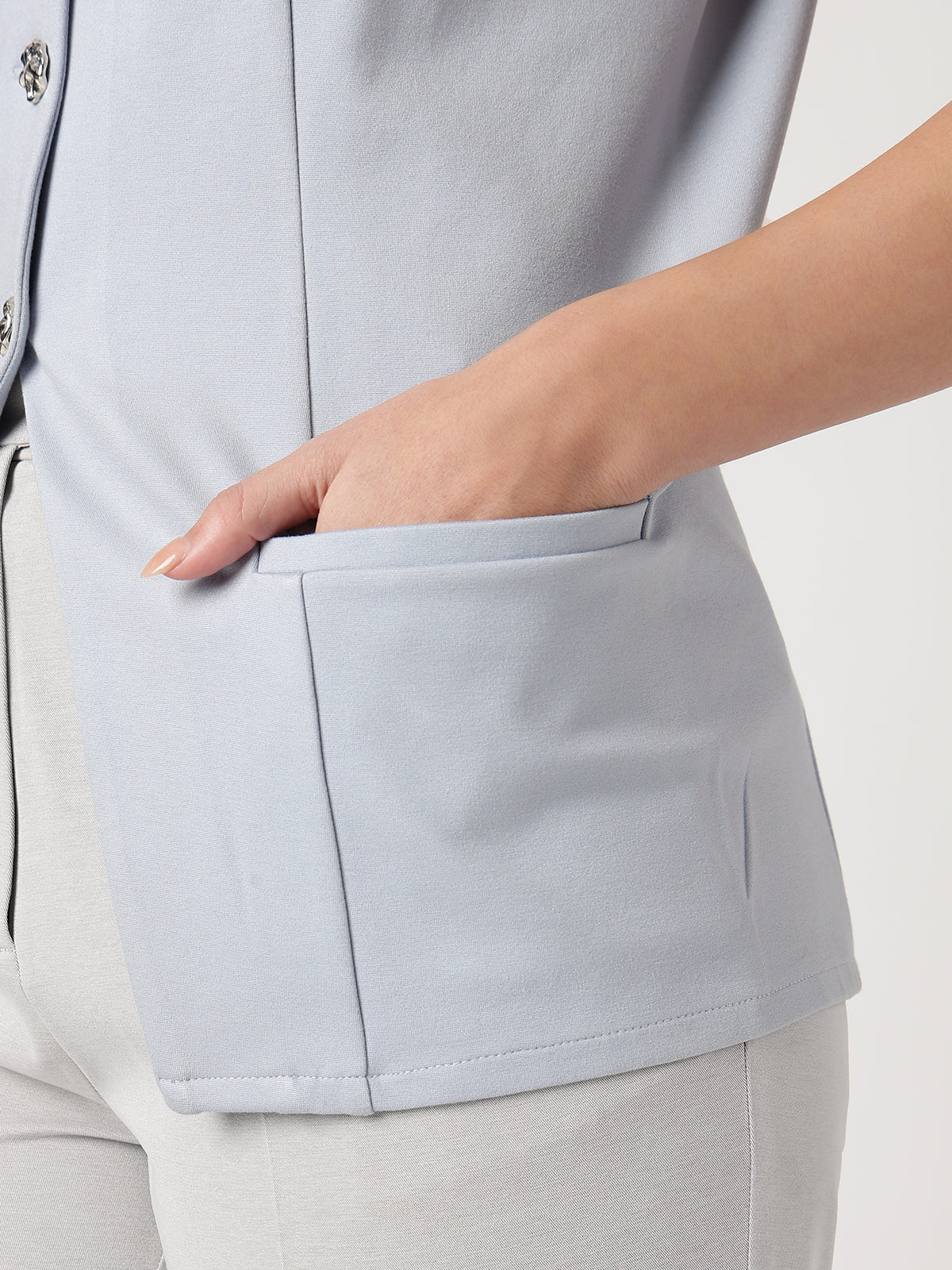 Statement Buttoned Powder-Blue Waistcoat