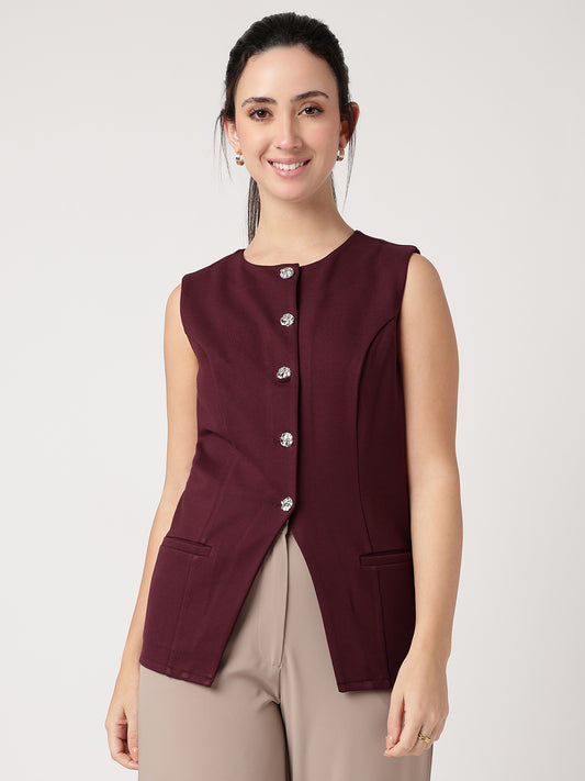 Statement Buttoned Wine Waistcoat