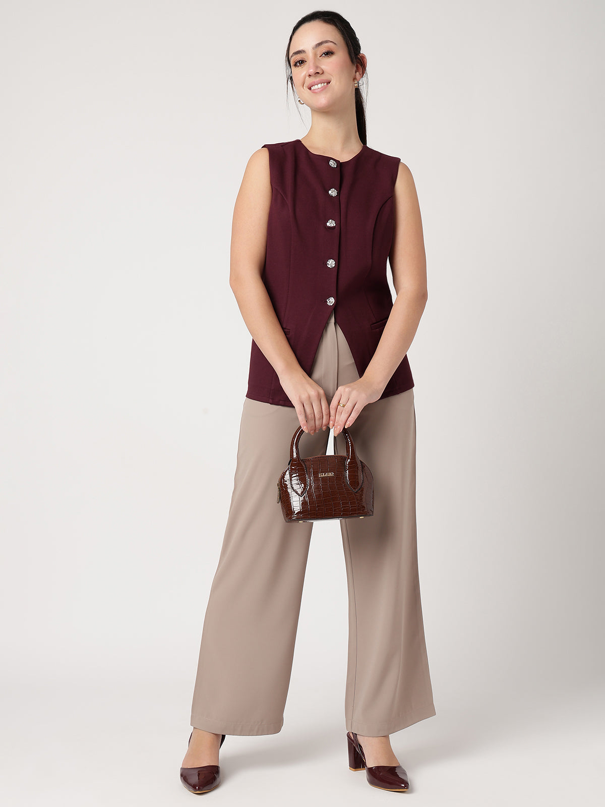 Statement Buttoned Wine Waistcoat