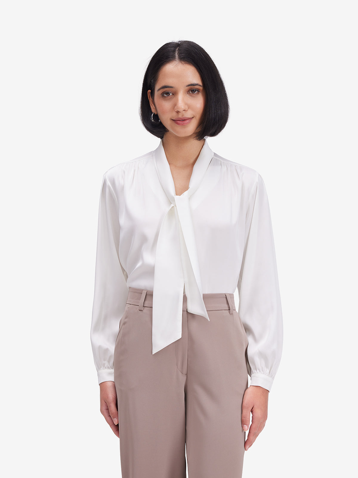 Luxe White Tie-Up Neck Satin Top