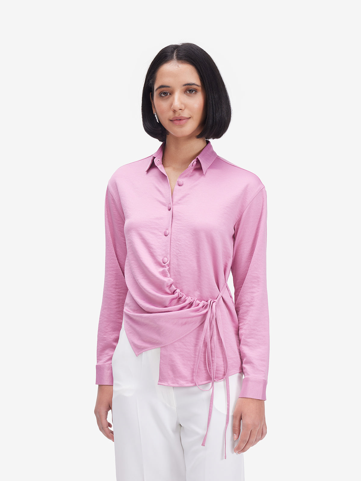 Pink Side Knot Detail Styling Shirt