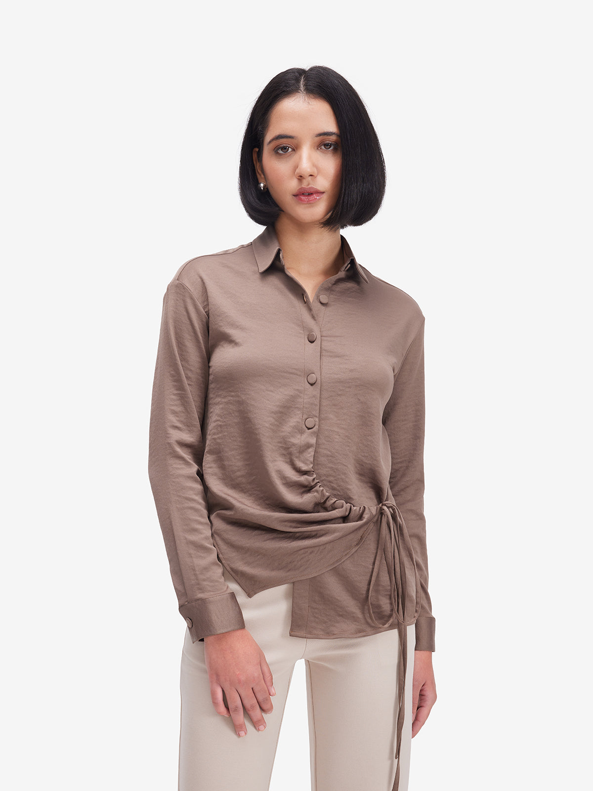 Brown Side Knot Detail Styling Shirt
