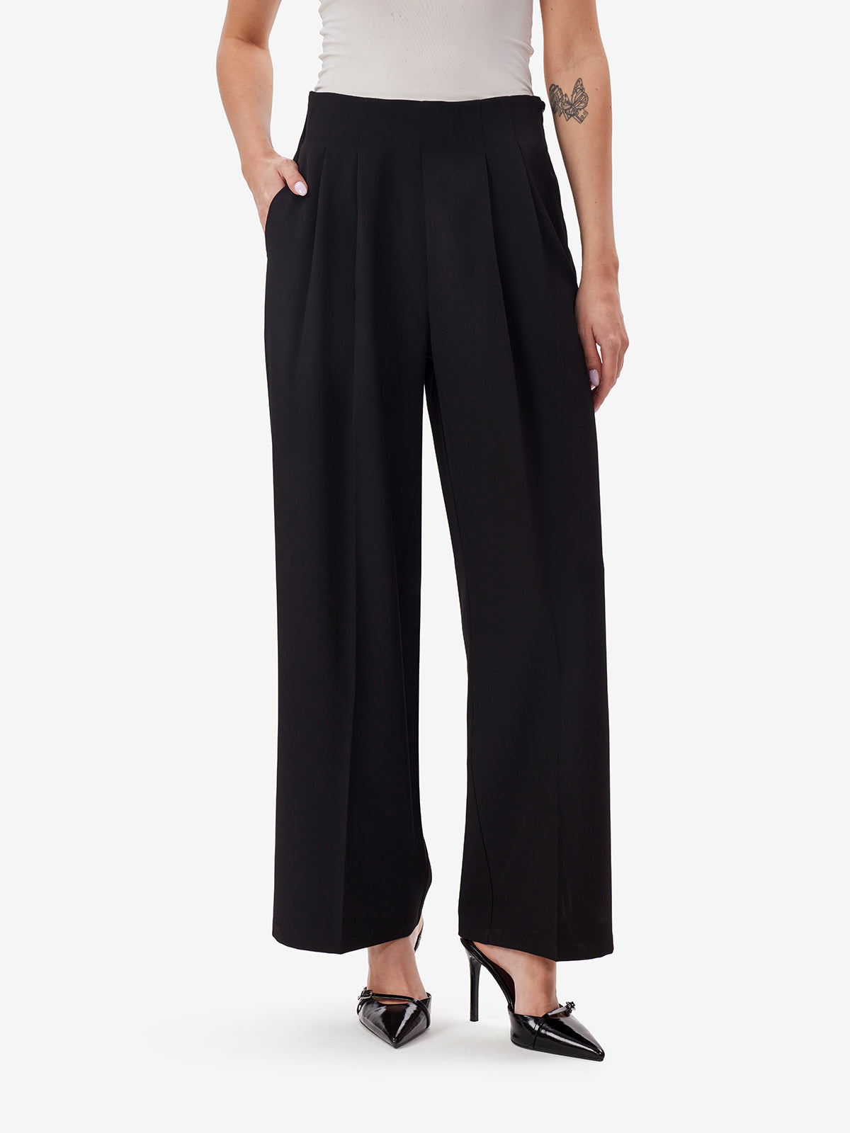 Black High-Waist Wide Leg Korean Pants