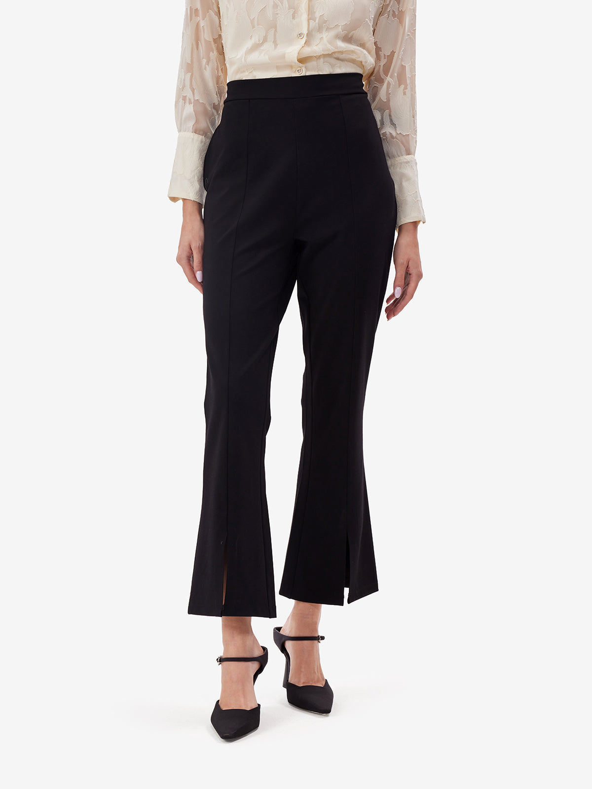 Flared Trousers with Front Slit