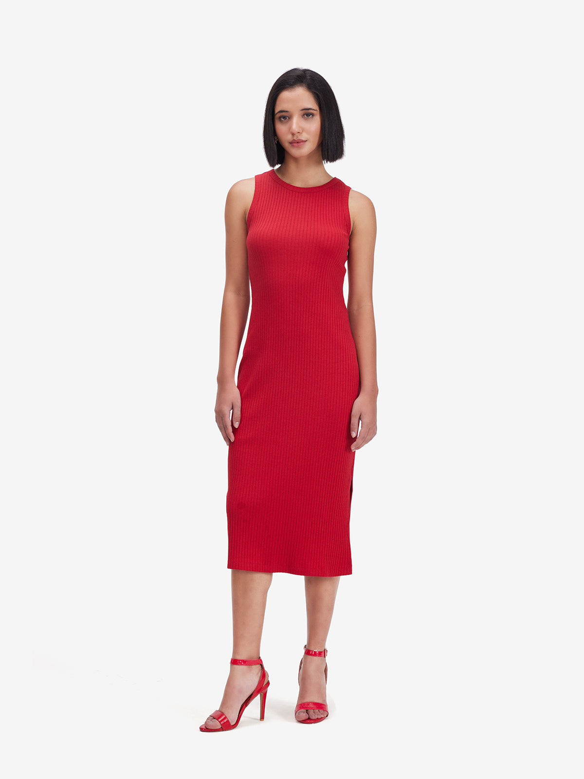 Red Side Slit Midi Dress