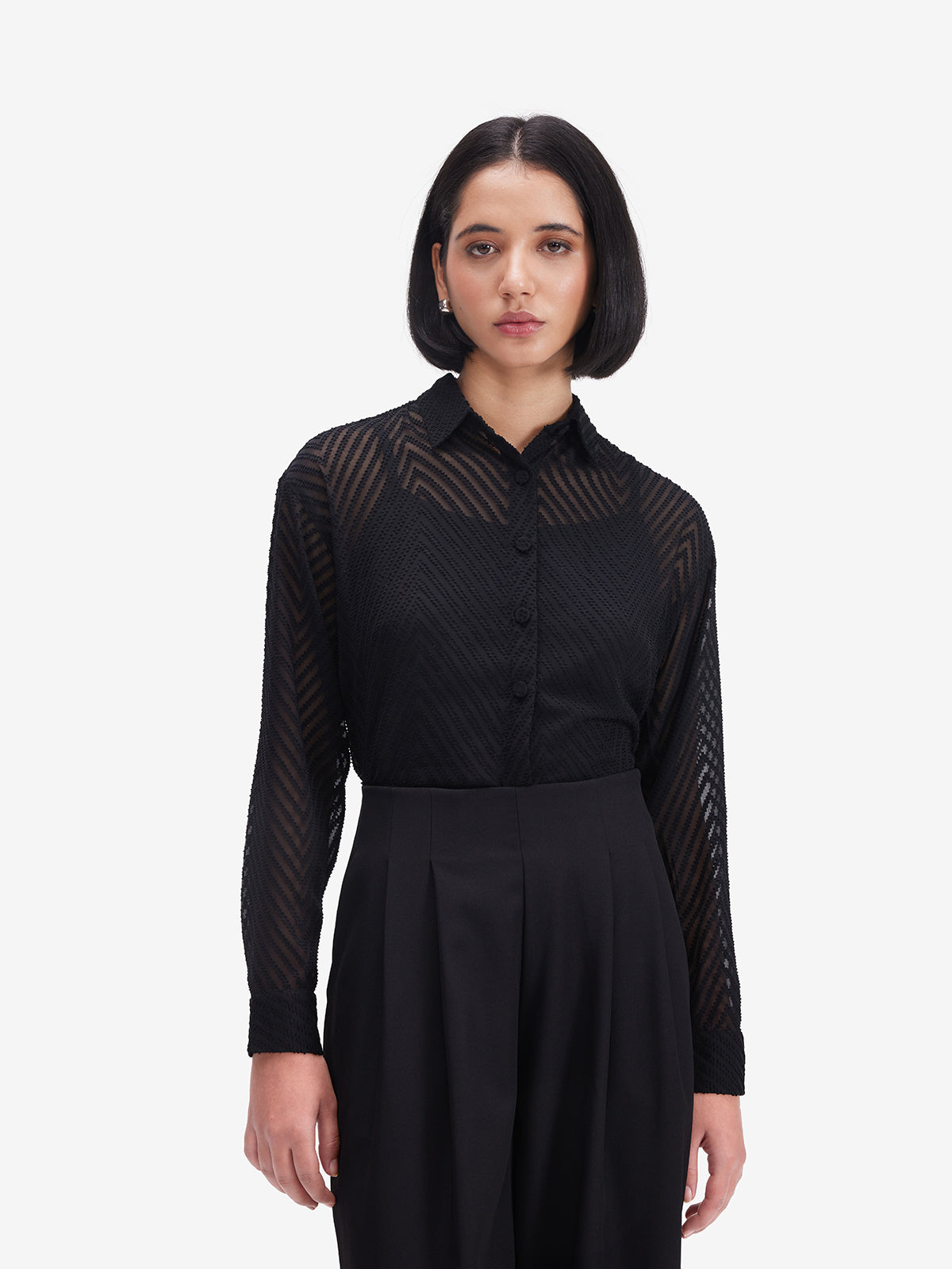 Black Sheer Shirt with Side Knot Detail