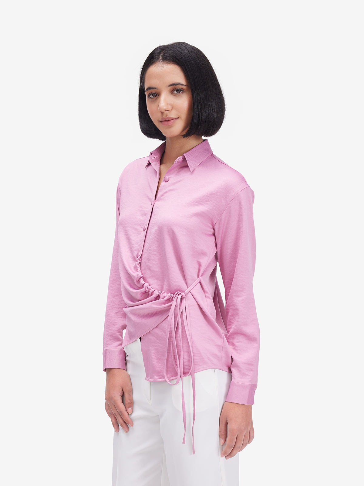 Pink Side Knot Detail Styling Shirt