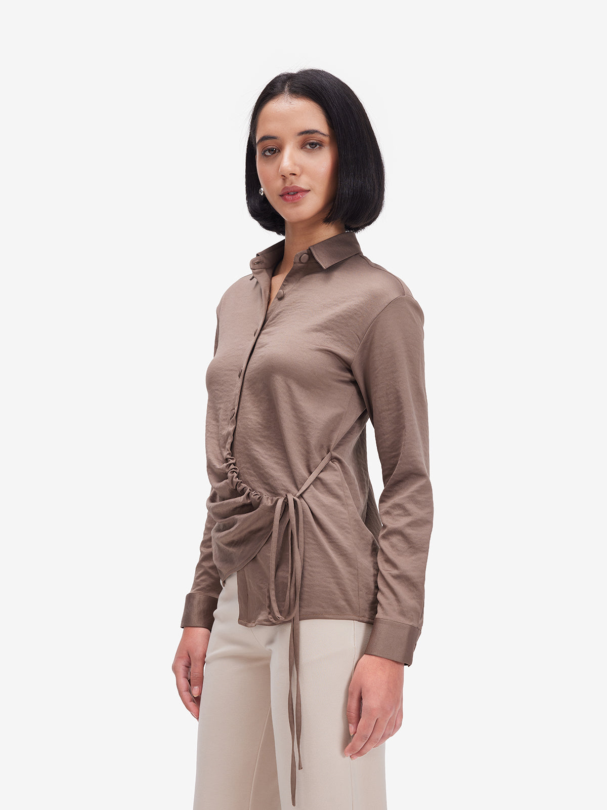 Brown Side Knot Detail Styling Shirt