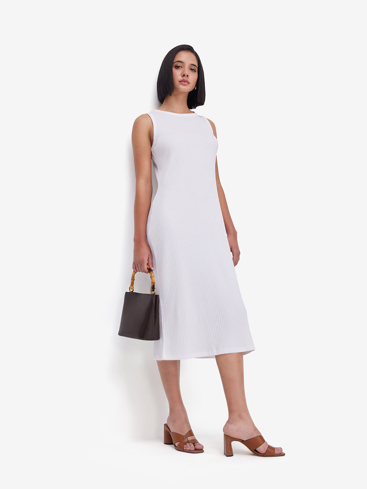 White Side Slit Midi Dress