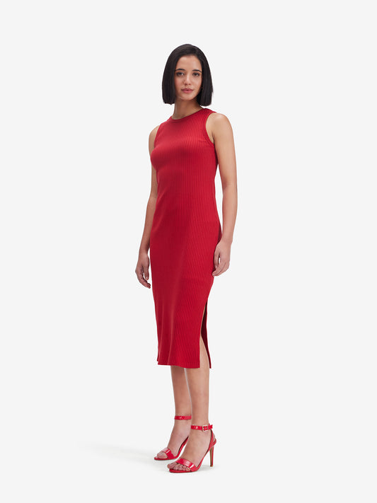 Red Side Slit Midi Dress