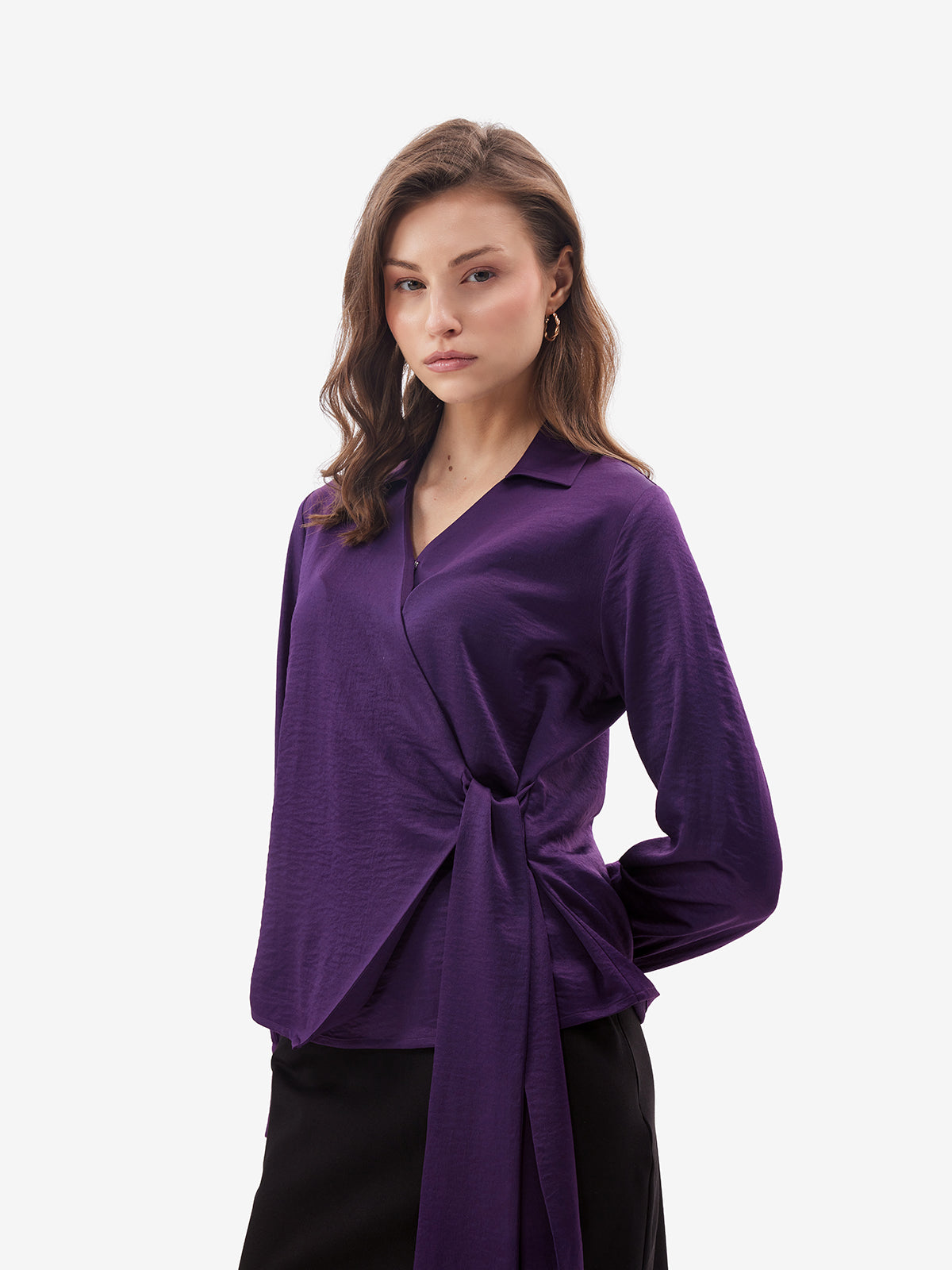 V-Neck Wrap Top with Side Knot Detail