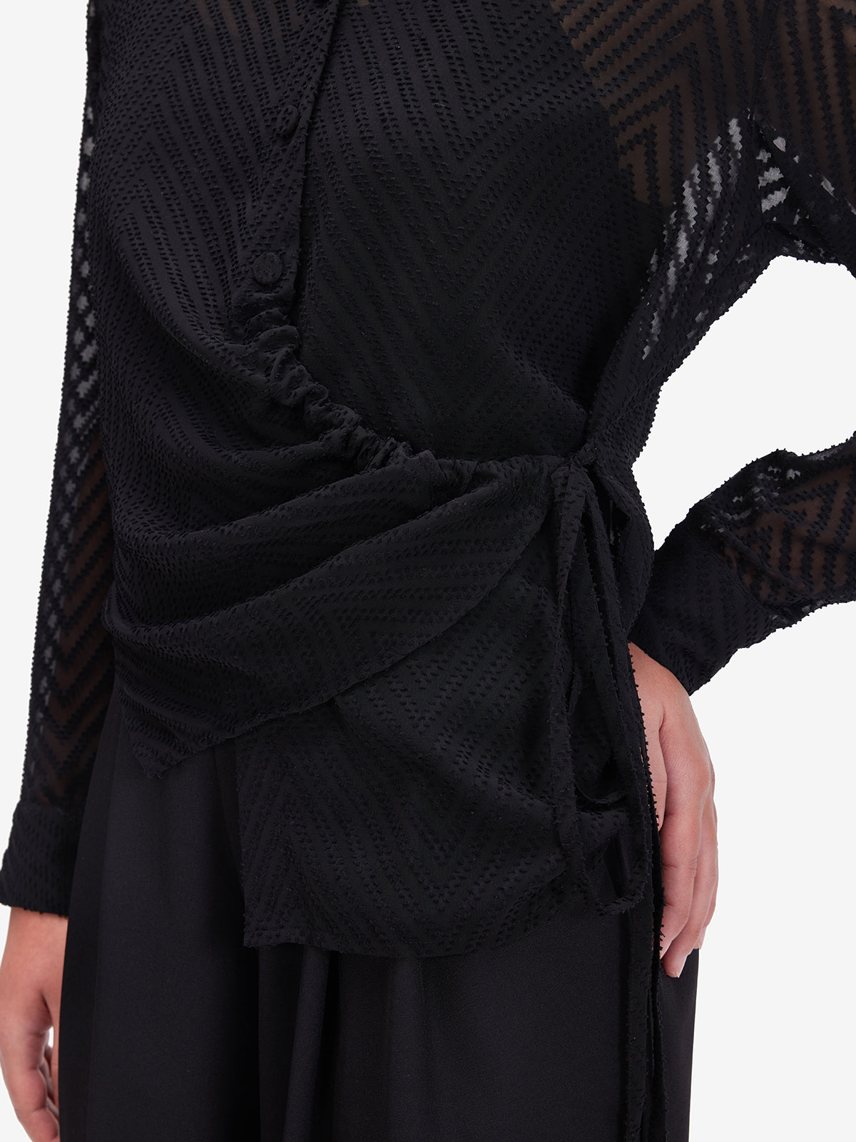 Black Sheer Shirt with Side Knot Detail