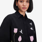 Luxe Black Floral Embroidered Shirt