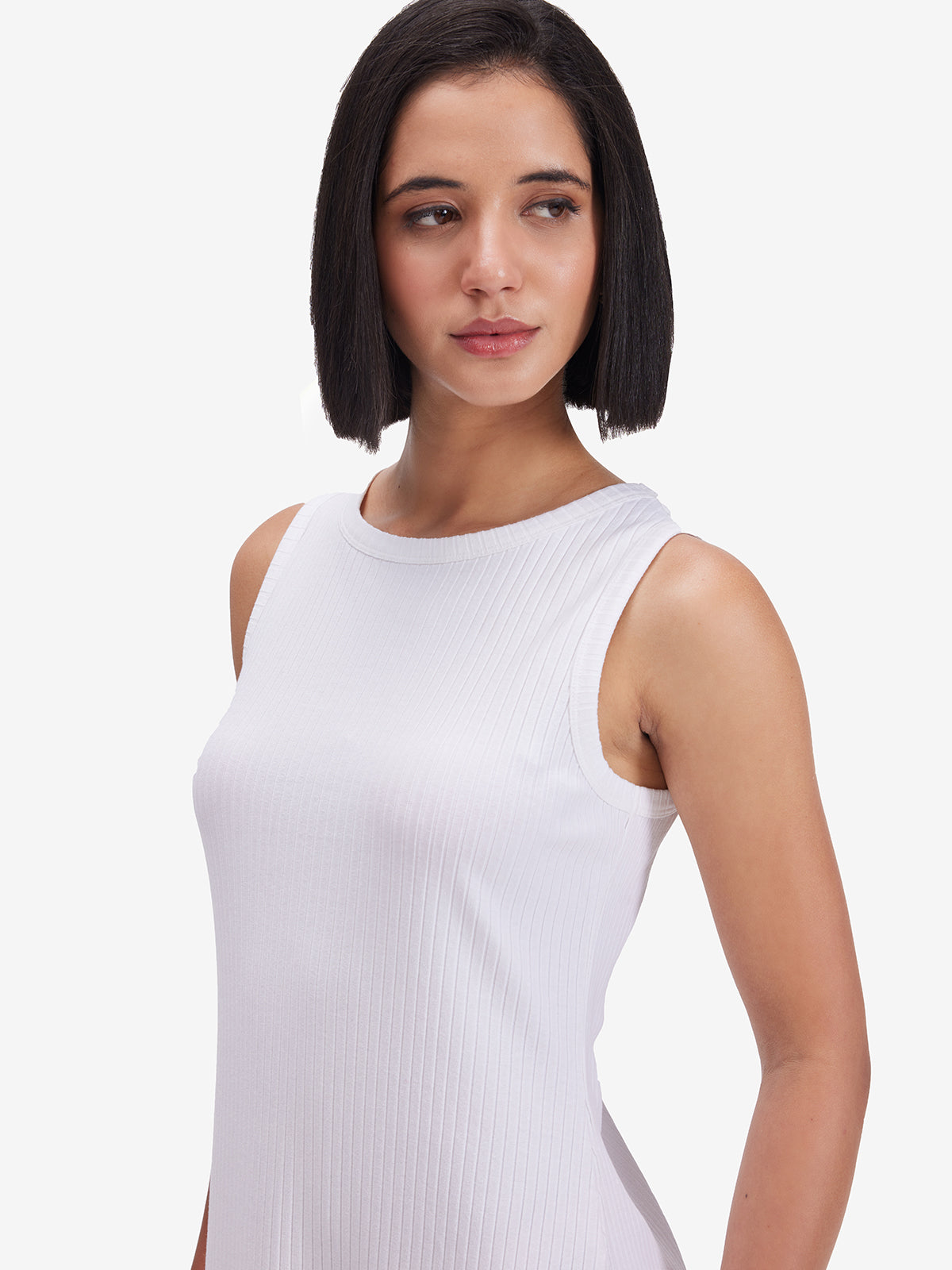 White Side Slit Midi Dress