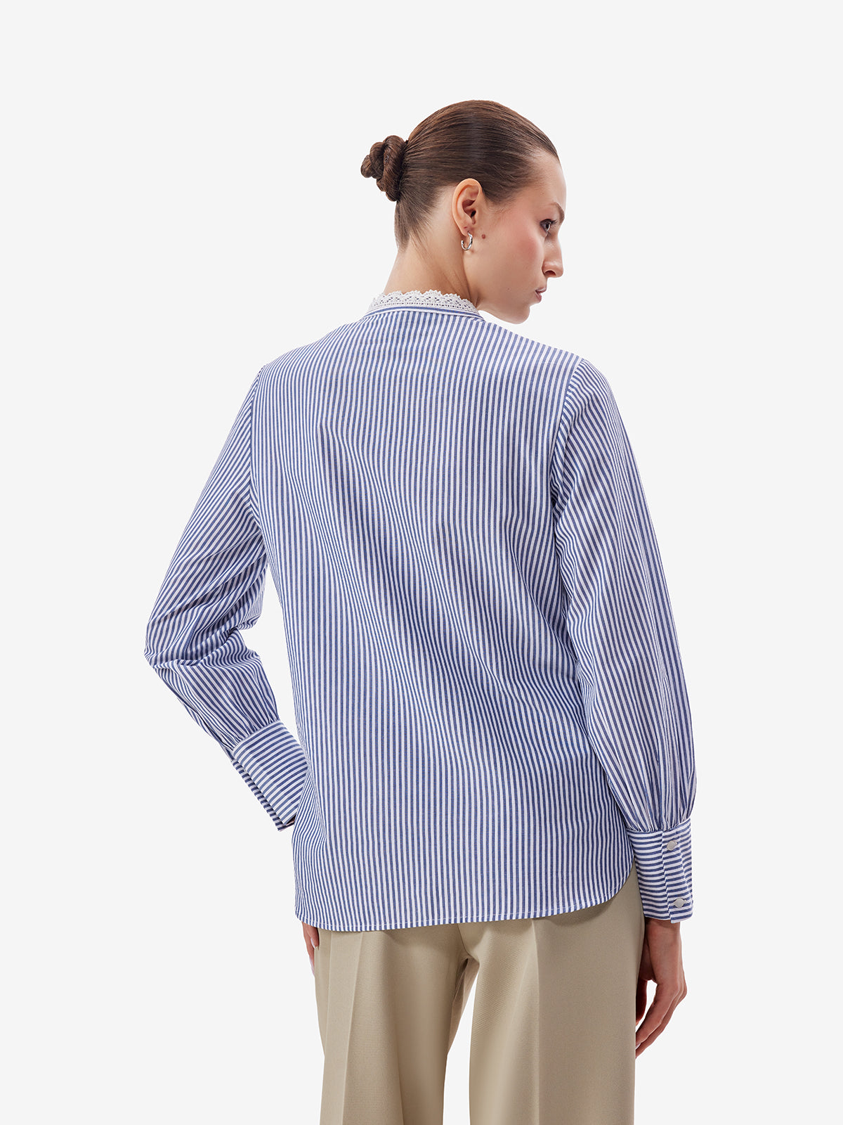 Blue Striped Shirt with Lace Details
