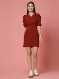 Rust V-Neck Wrap Dress