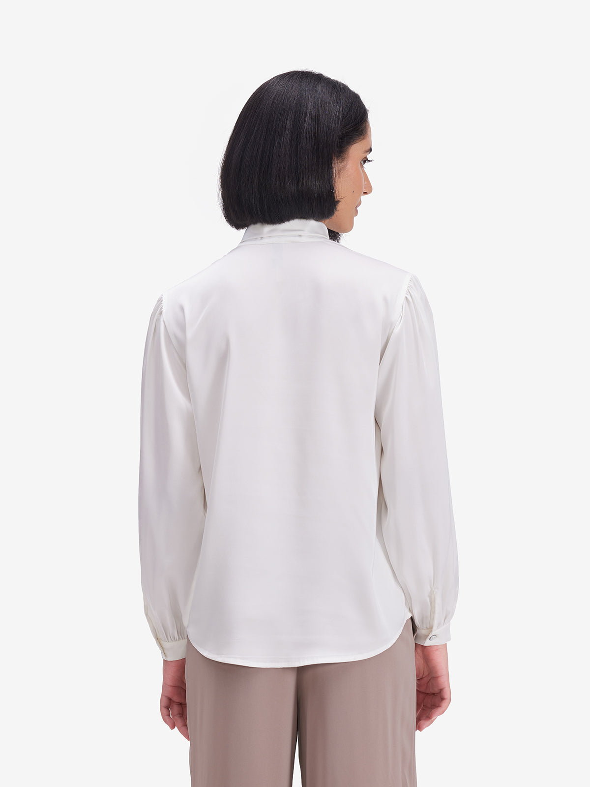 Luxe White Tie-Up Neck Satin Top