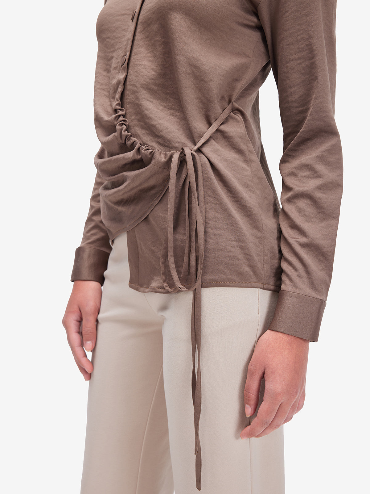 Brown Side Knot Detail Styling Shirt